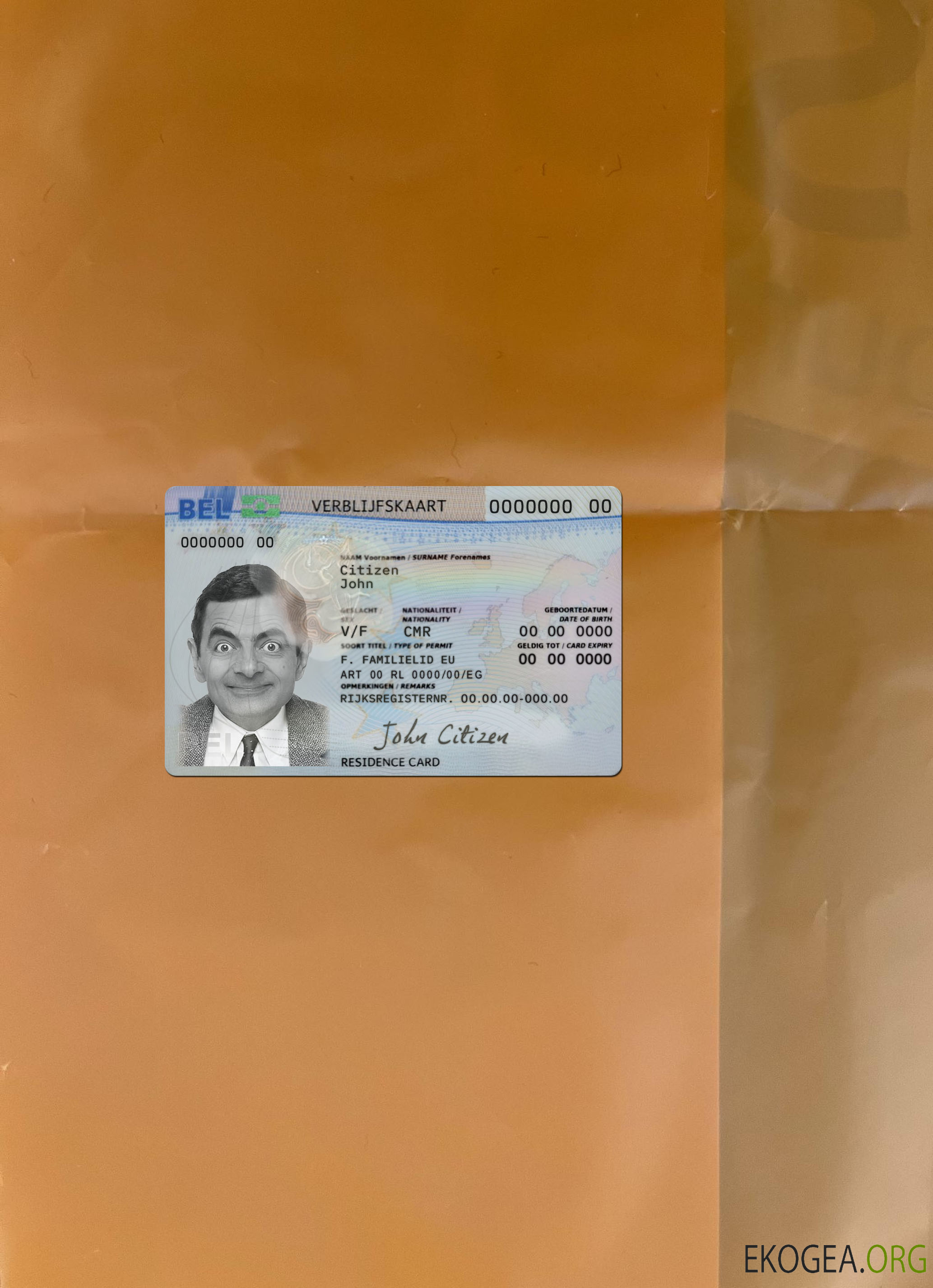 Carte de permis de séjour en Belgique photolook recto